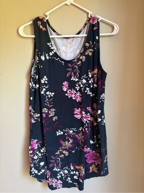 Latched Mama Navy Tank Top with Pink & Purple Floral Print
